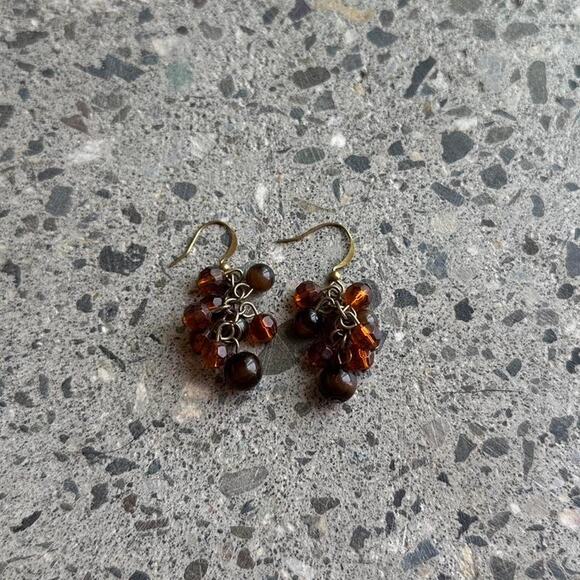 Women’s Earrings Brown Glass Boho Cluster Beads Dangle Bronze Brass Gold - Picture 1 of 1